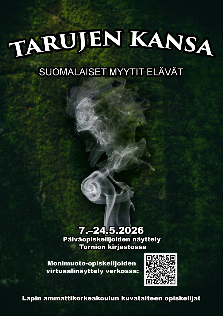 Taidenäyttelyn juliste vihreällä luontoaiheisella taustakuvalla.